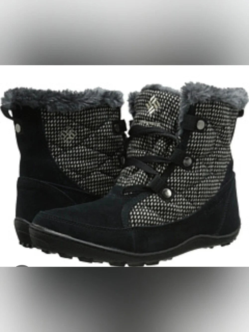 Columbia Women's Black and Gray Faux-Fur Winter Lace-Up Boots